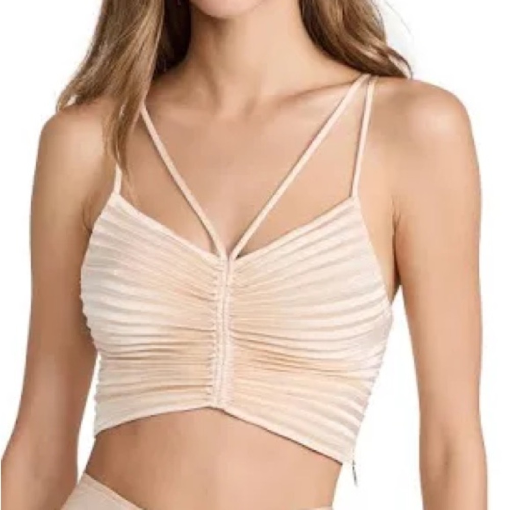 A.L.C. Tops: Ari Pleated Satin Crop Top Champagne